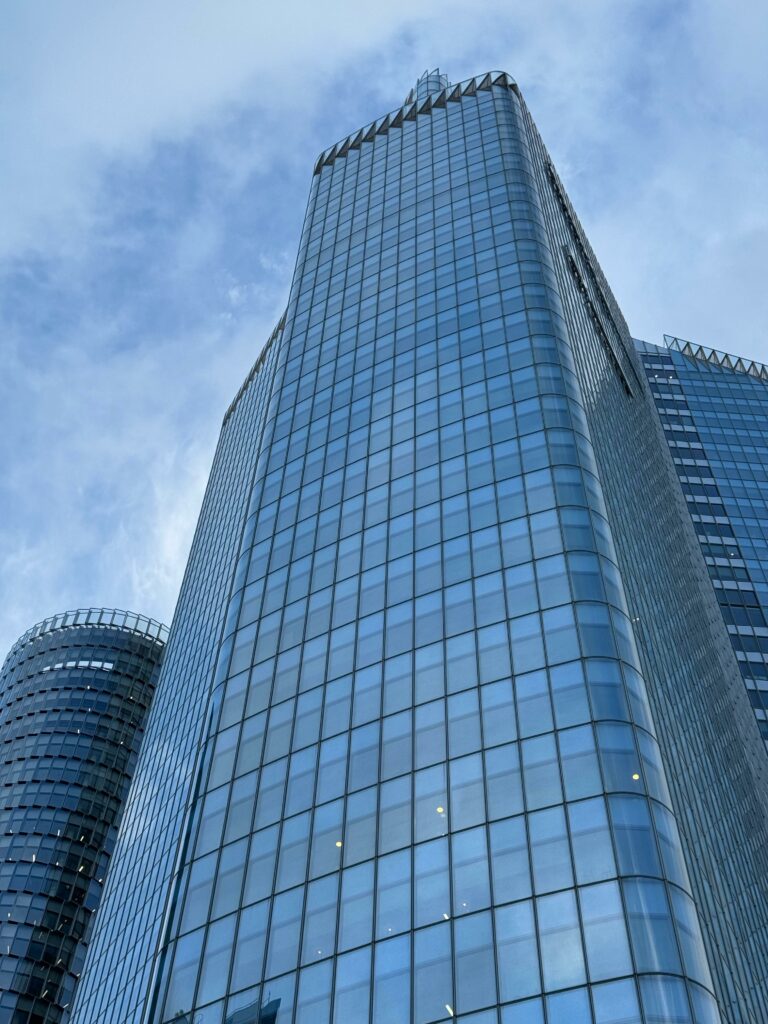 A stunning view of modern skyscrapers in Paris's La Défense business district.