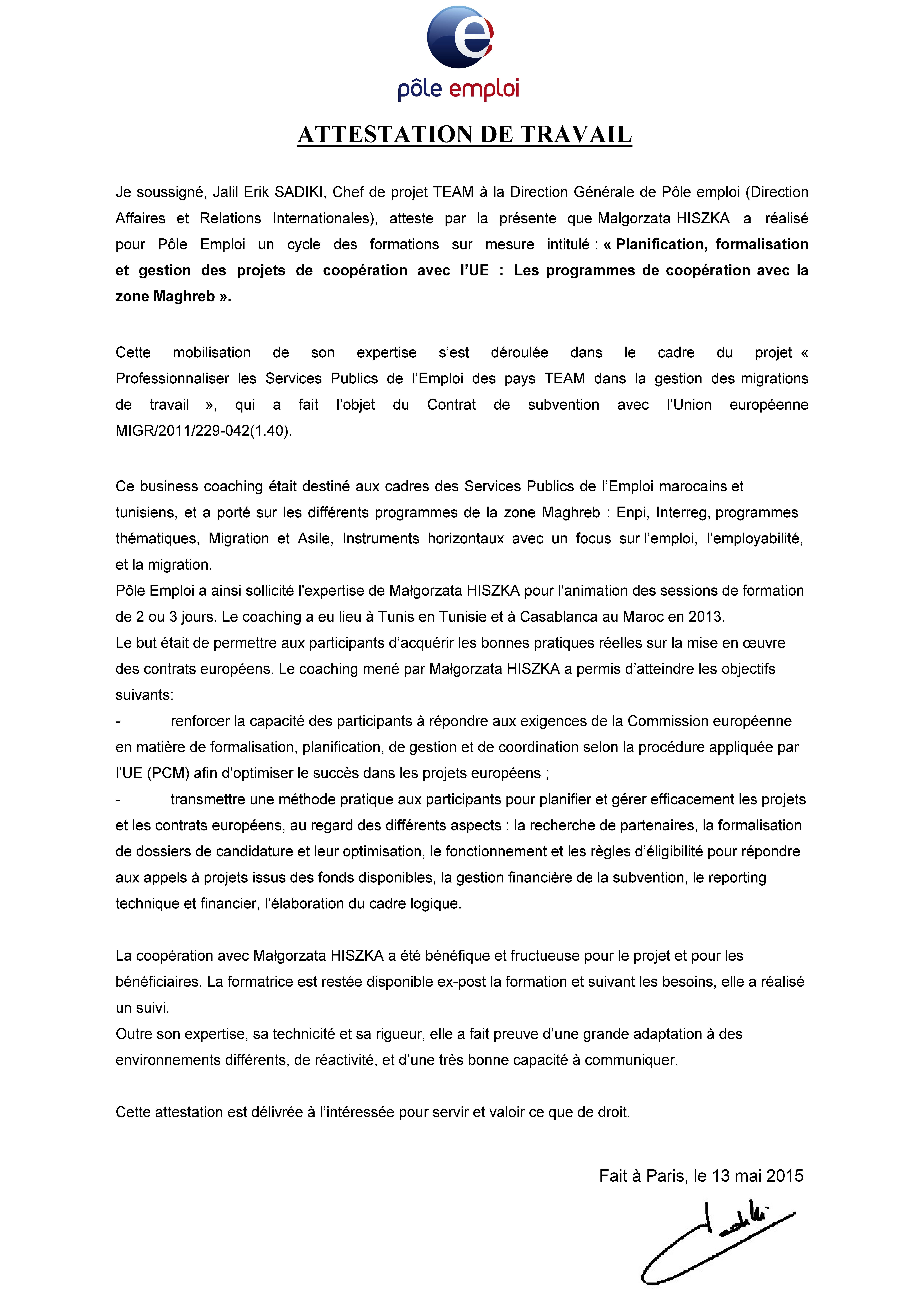 attestation travail mh projetteam